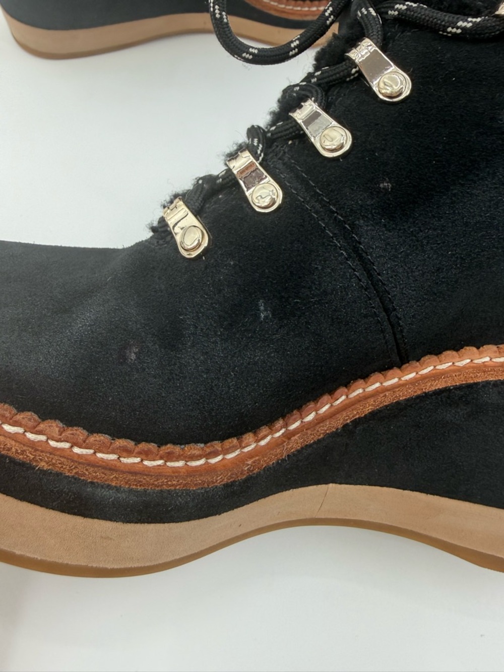 Kate Spade Willow Wedge Lace Up Knit Collar Suede Platform Booties SZ 7.5B - Picture 16 of 16